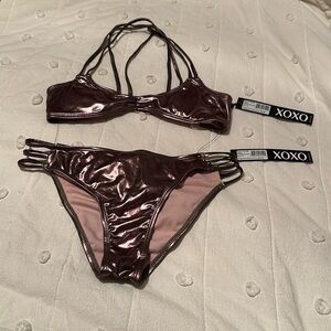 NWT XOXO chrome metallic look bikini Size Small